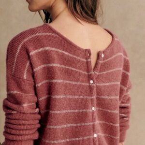 🧶 Sézane Pink Metallic Striped Sweater Cardigan